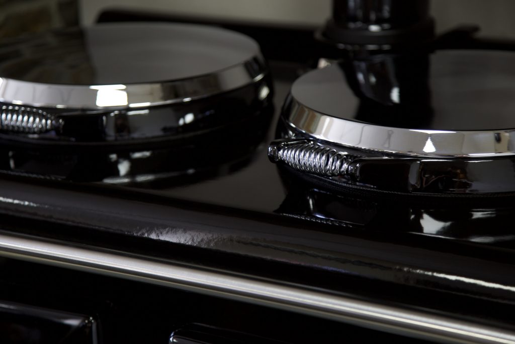 Heritage Range Cooker lightweight chrome lids on a Black Standard cooker.